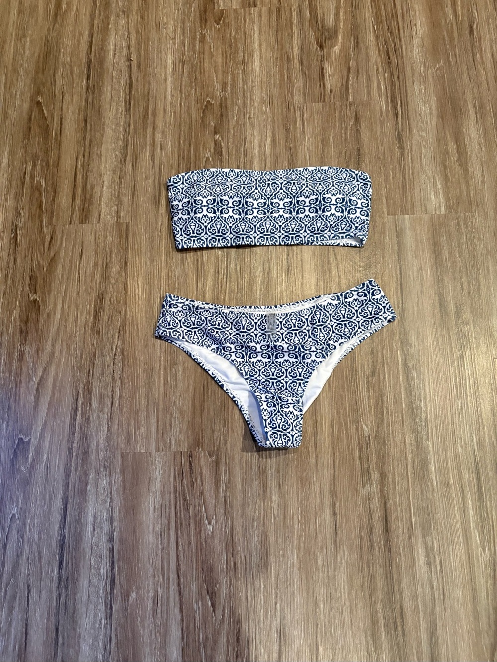 Blue Pattern Bandeau Bikini Set - Women Swim